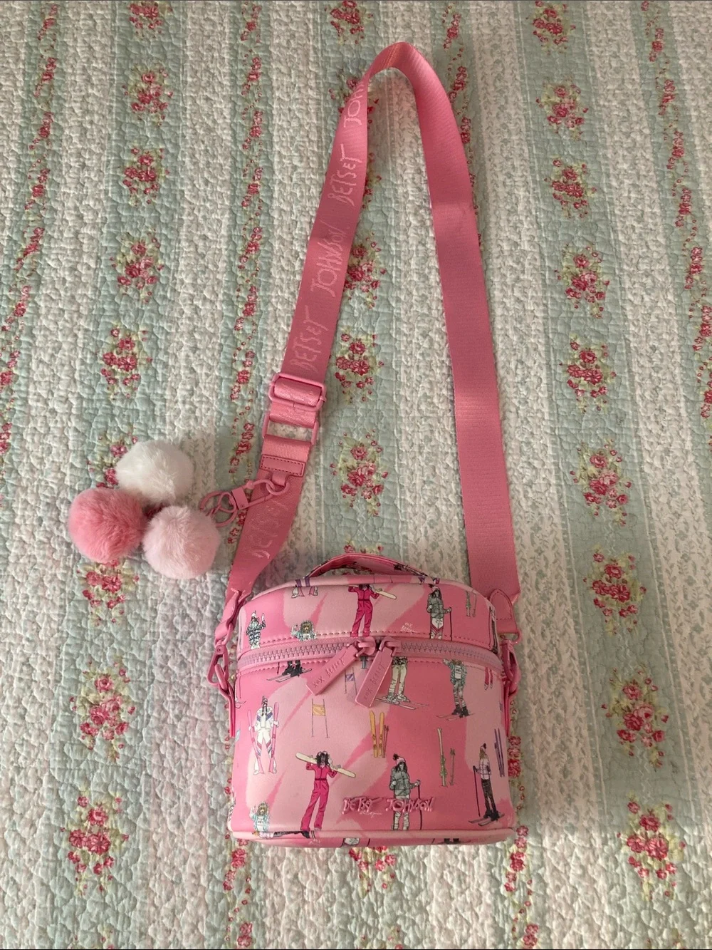 BETSEY JOHNSON Pink Ski Print Vanity Crossbody w/ keychain